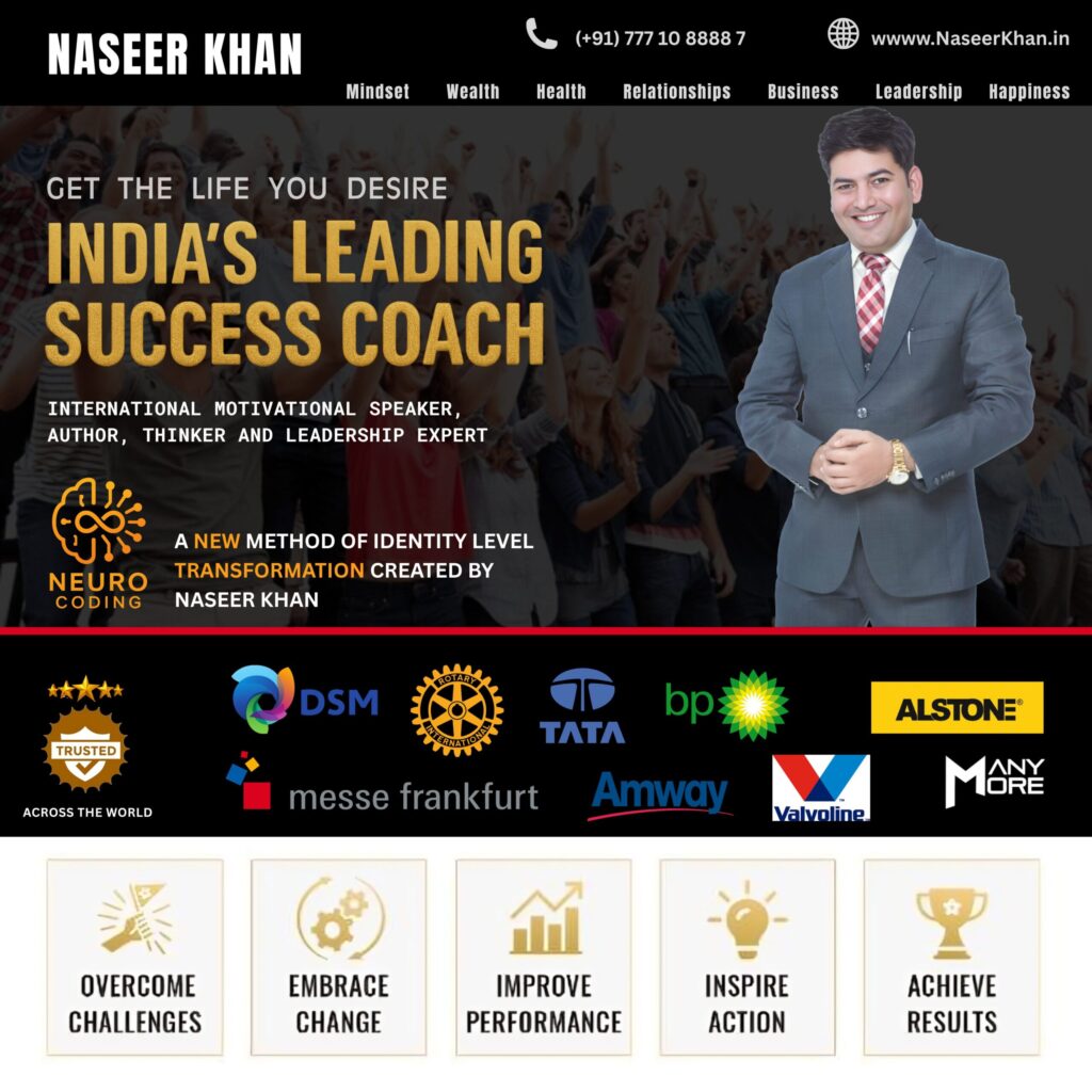 Naseer Khan is an acclaimed Indian international motivational speaker, success coach, and author known for his energetic and practical seminars that focus on areas like confidence, goal setting, employee motivation, and transformation. He is the founder director of Elevate Global Training Solutions and has delivered speeches to large institutions, including the Indian Army and HCL, while also holding popular events like his "Transformation" session.